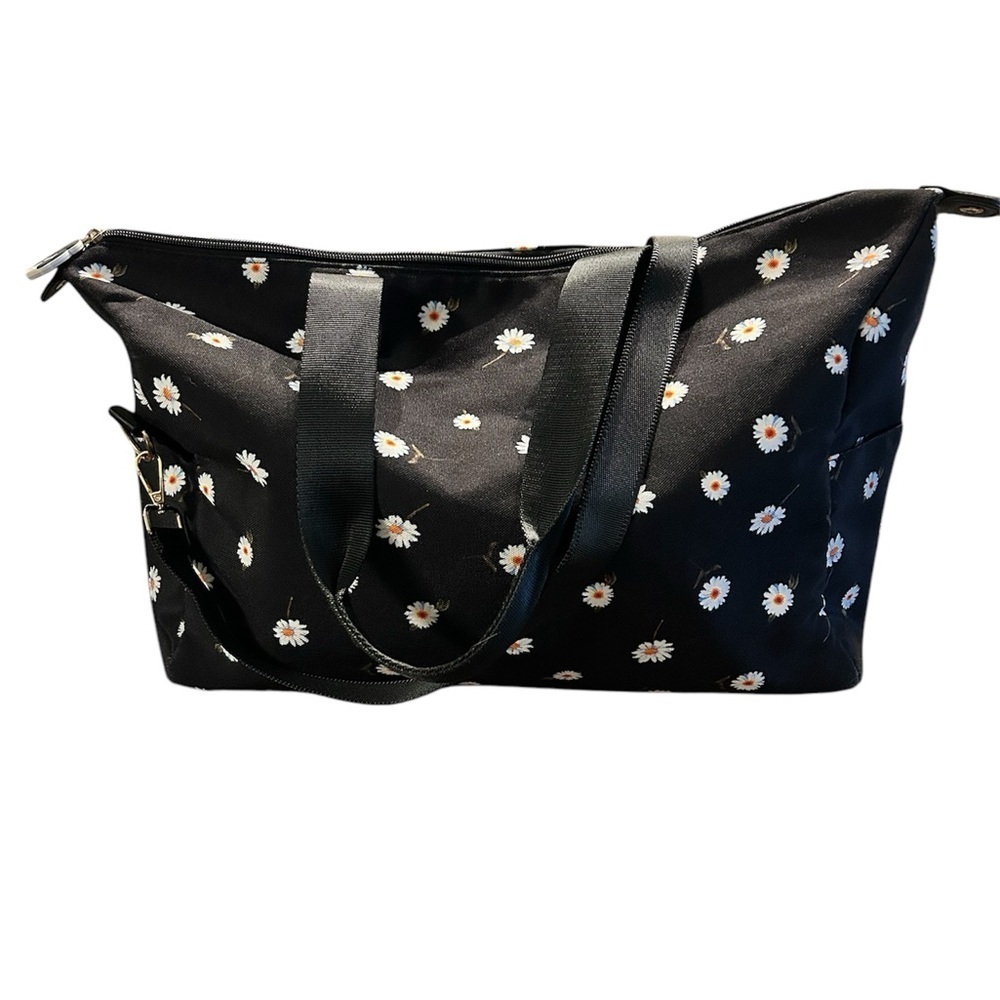Alice & Olivia black floral canvas duffle bag